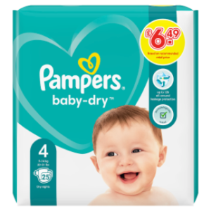 Pampers Baby-Dry Size 4, Nappies, 9kg - 14kg, Up To 12h Protection