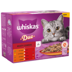 Whiskas 1+ Duo Meaty Combos Adult Wet Cat Food Pouches in Jelly 12 x 85g