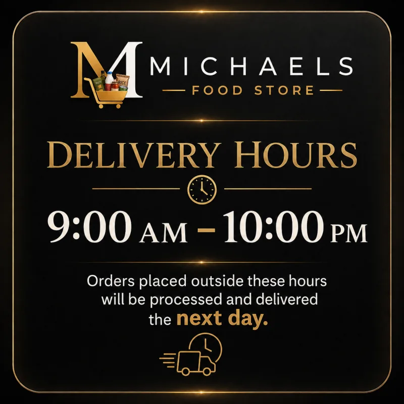 Delivery hours: 9am to 10pm. Orders placed outside these hours are delivered the next day.